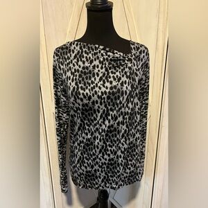 Michael Kors Black and Gray Patterned Long Sleeve Top